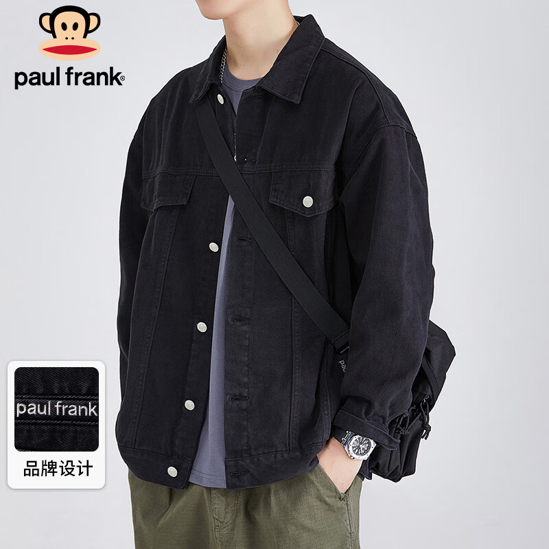 Paul Frank Jacket Men's Autumn Korean Style Trendy Denim Jacket Men's Casual Jacket Men's Work Jacket Black XL