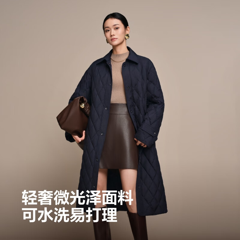 Bosideng 25 Years Down Jacket Women's Autumn and Winter Goose Down Lightweight Lapel Slim Extra Long Business Commuting Jacket