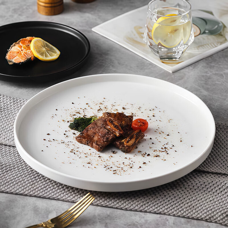 Jiwu Forest Ceramic Plate Household White Porcelain Plate 9-inch Chinese Dinner Plate Flat Plate Steak Plate Fruit Plate 2 Pack