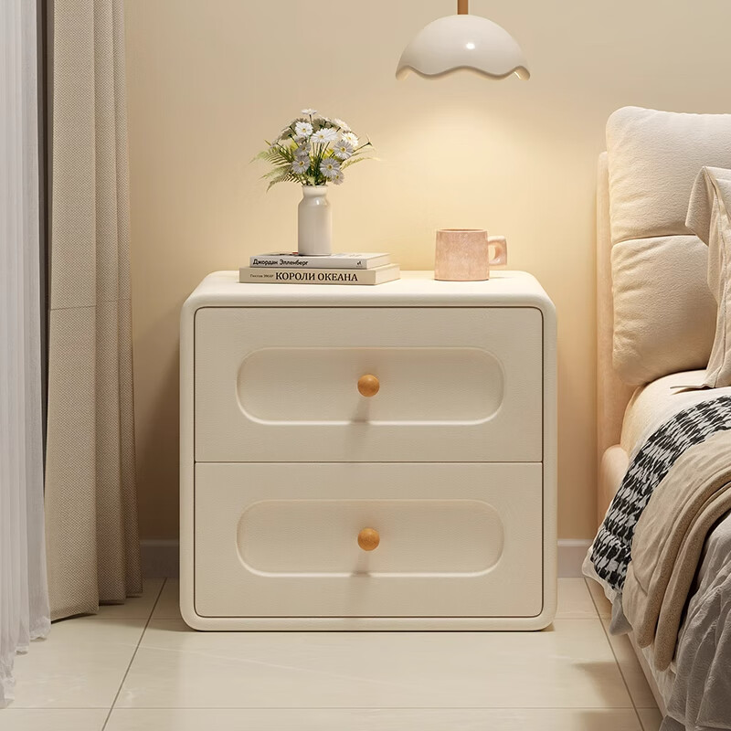 Yanxi bedside table bedroom 2026 new solid wood household small simple storage cabinet creative Internet celebrity light luxury storage cabinet milk white (two drawers) 40*40* two drawers 47 three drawers 55cm (drawers solid wood)