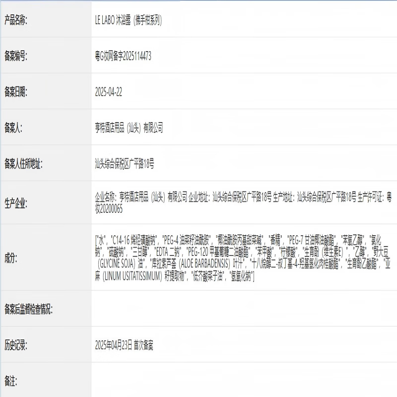 LE LABO22 Perfume Laboratory Shower Gel Cleansing and Moisturizing 480ml Bergamot Lemon On Clearance