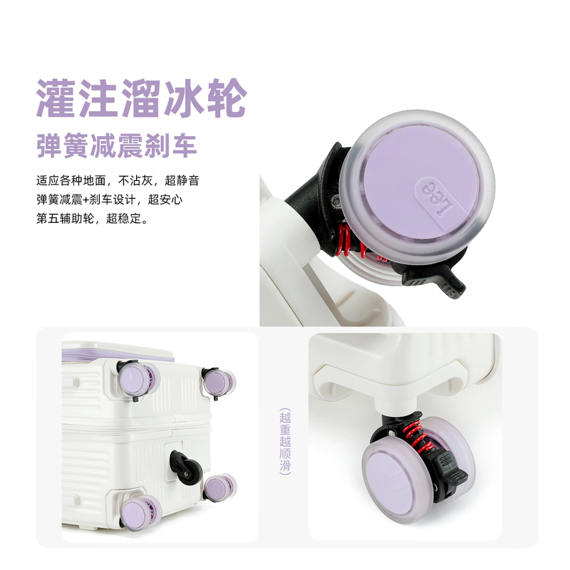 Lee2025 new front side opening large capacity trolley suitcase 24 inches with expansion layer zipper boarding suitcase for women goddess purple 26 inches fifth wheel checked box thickened + computer compartment