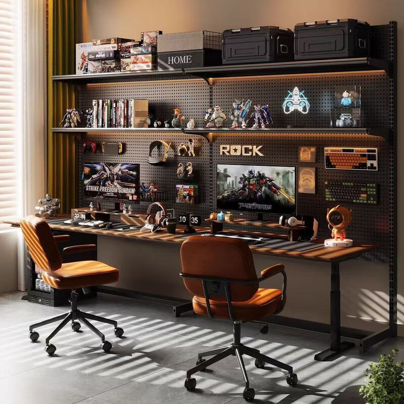 Linxiao hole board storage rack gaming room wall metal vertical punch-free computer desk bookshelf floor belt tool accessories length 66 width 35 height 190cm-Knight Black