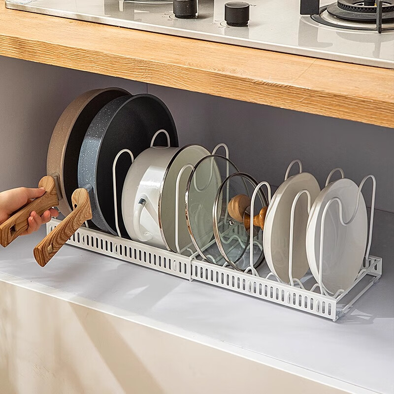 MUYA kitchen storage rack adjustable retractable cabinet pot and kitchenware storage pot rack countertop dish rack pot lid rack