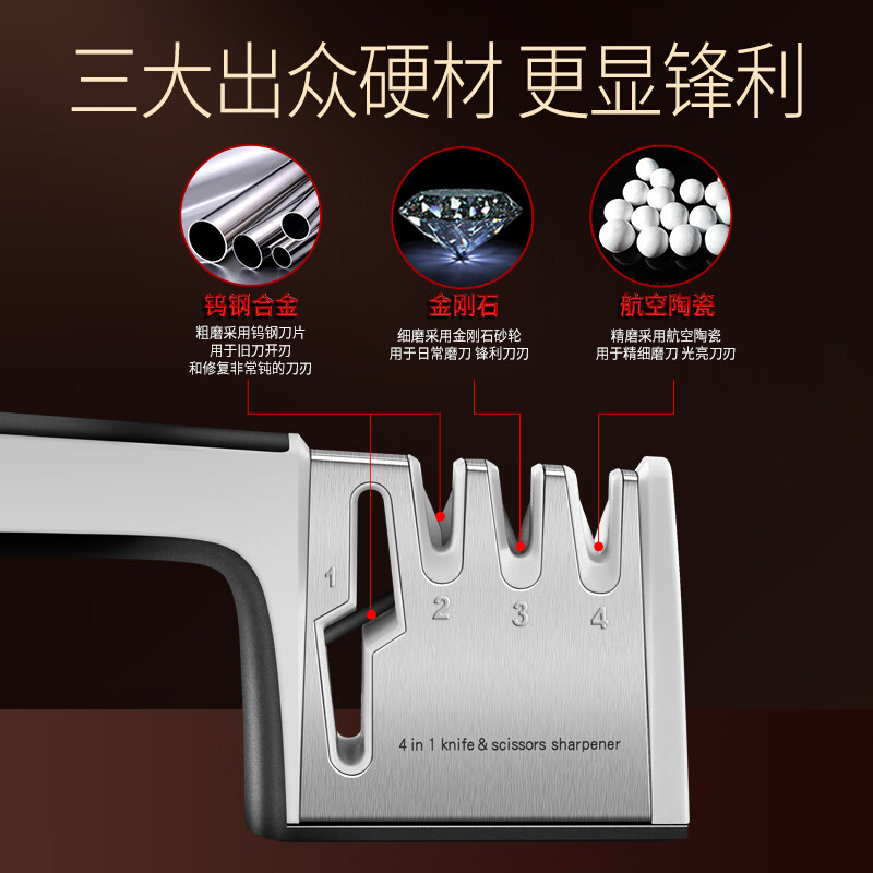 Chuangjingyi selects German quality grinder for household dishes, multi-functional grinding stone, fine grinding, quick grinding and shearing tool, kitchen 4-hole grinding position, cool gray stainless steel - grindable and shearable