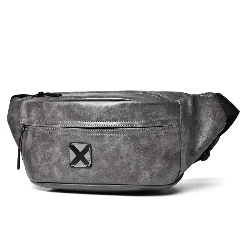 Kangaroo Men's Casual Versatile Lightweight New Retro Simple Temperament Fashionable Large Capacity Crossbody Shoulder PU Waist Bag Gray