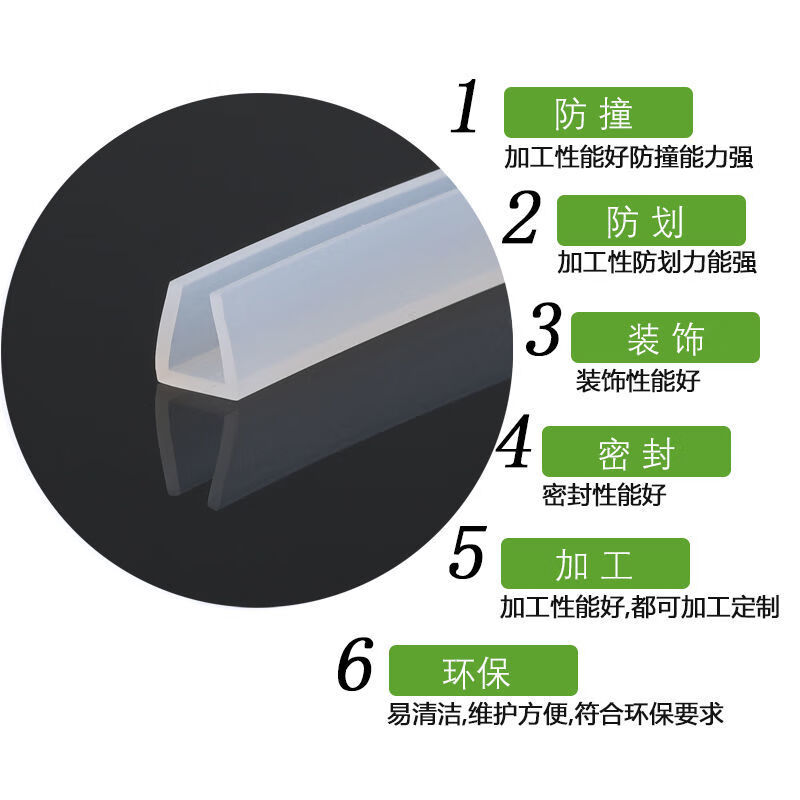 Silicone U-shaped transparent edge strip, high temperature resistant waterproof sealing strip, glass mechanical card slot edge strip, anti-collision strip, 5 meters package, silicone 6.5*3.5 inner card 0.3-1mm