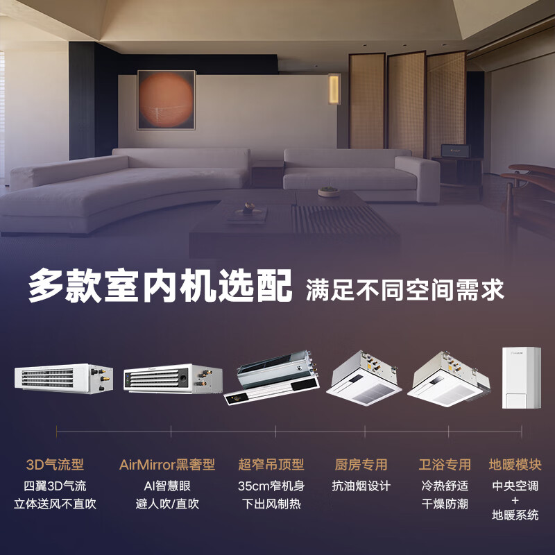 DAIKIN central air conditioner, one to four, one to five, one to two, one to three, P+/N+ series central air system, household multi-connected frequency conversion, first-class energy efficiency, P+/N+ series, 7 HP, four rooms and two living rooms, comfortable standard type