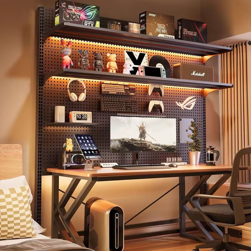 Linxiao hole board storage rack gaming room wall metal vertical punch-free computer desk bookshelf floor belt tool accessories length 66 width 35 height 190cm-Knight Black