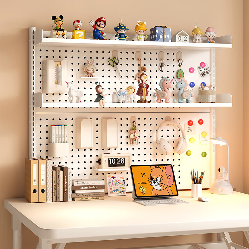 Shuhaodong hole board desktop storage rack desk storage rack student multi-layer bookshelf computer desk punch-free storage rack special offer - clip-on three-layer - white - length 100cm (28-piece set included)