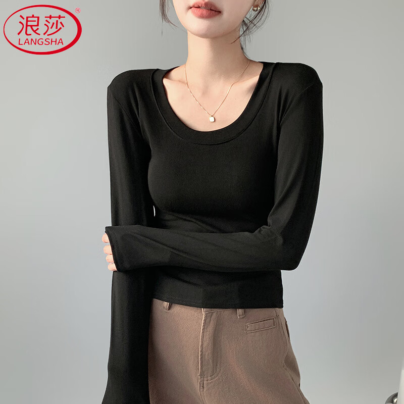 Langsha round neck bottoming shirt for women autumn new 2025 inner and outer wear slim and versatile solid color long-sleeved T-shirt top