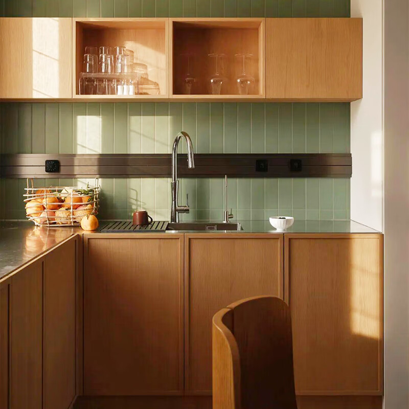 Food grade 304 overall stainless steel cabinets with transferred wood grain Japanese style stainless steel countertops solid countertops final payment amount