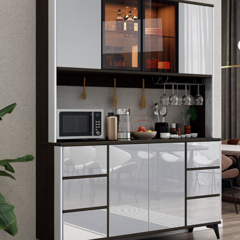 Miling 2025 new style modern simple light luxury wine cabinet multi-functional tea kitchen storage living room customized against the wall bright gray 80 double layer delivery and installation double door