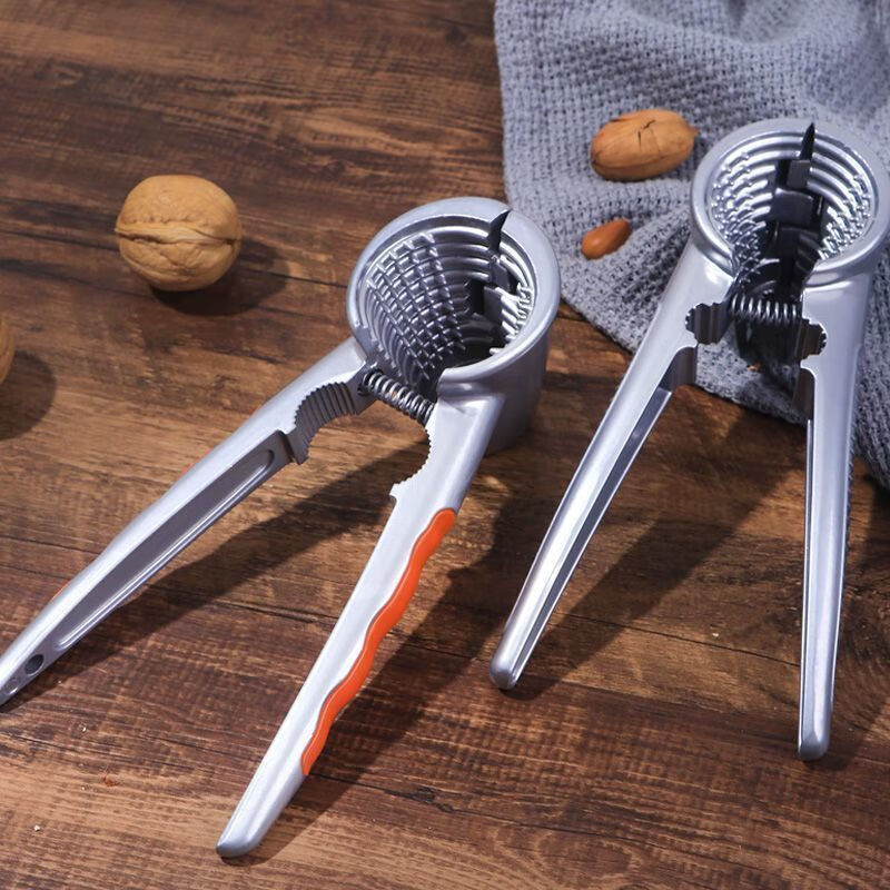Huanjin metal nut cracker funnel walnut clip multi-functional household spring peeler pine nut and hazelnut peeler durable aluminum alloy non-slip handle that will last a lifetime four-clamp upgraded version