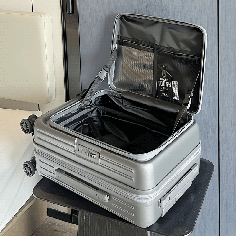 EAZZ Side Opening Cover Luggage Women's Expanded Trolley Case Brake Wheel Suitcase Men's Boarding Case Multifunctional Password Box Gun Gray YKK Zipper + Wet and Dry Separation 24 inches Approximately 26 inches after expansion Need to be checked in