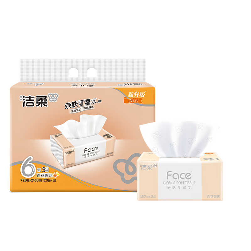 Clean and Soft Tissue Paper, Pink Face 3-layer 120 Tissues*6 pack, Wettable Water Tissue, Floral Fragrance, Fresh and Pleasant