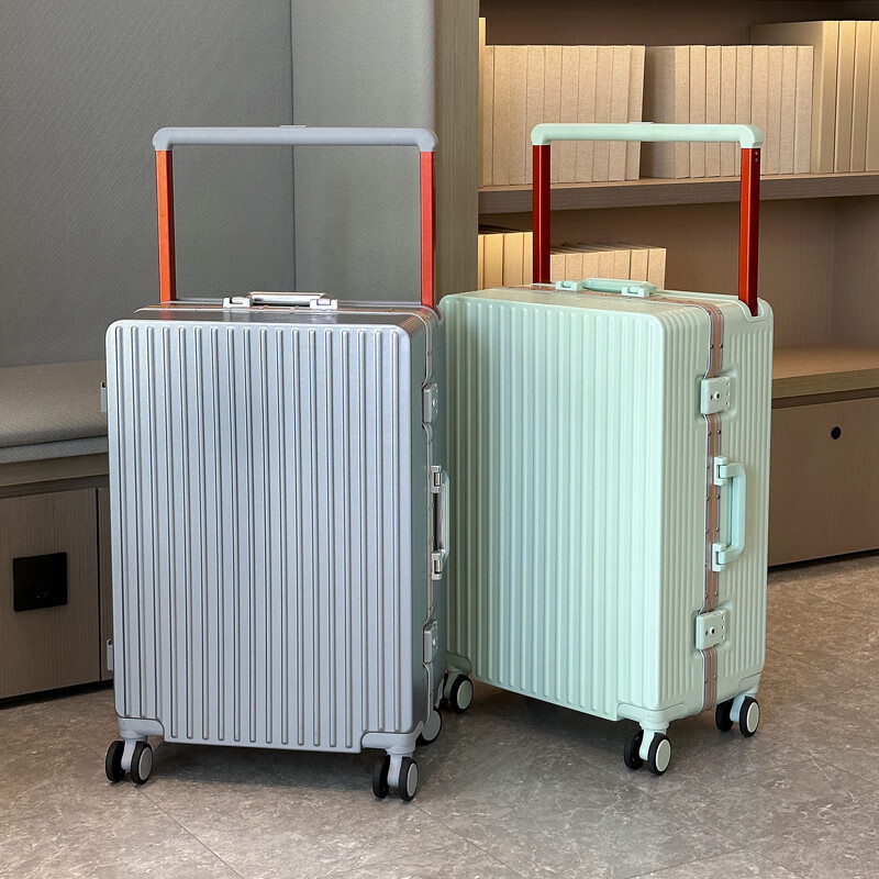 Ouyao's high-looking center-mounted balanced wide trolley case for women, new aluminum frame thickened pc suitcase for men, business travel carry-on suitcase, silver - wide trolley + water cup holder + double enclosed interior 20 inches - stronger and more durable + free replacement if broken