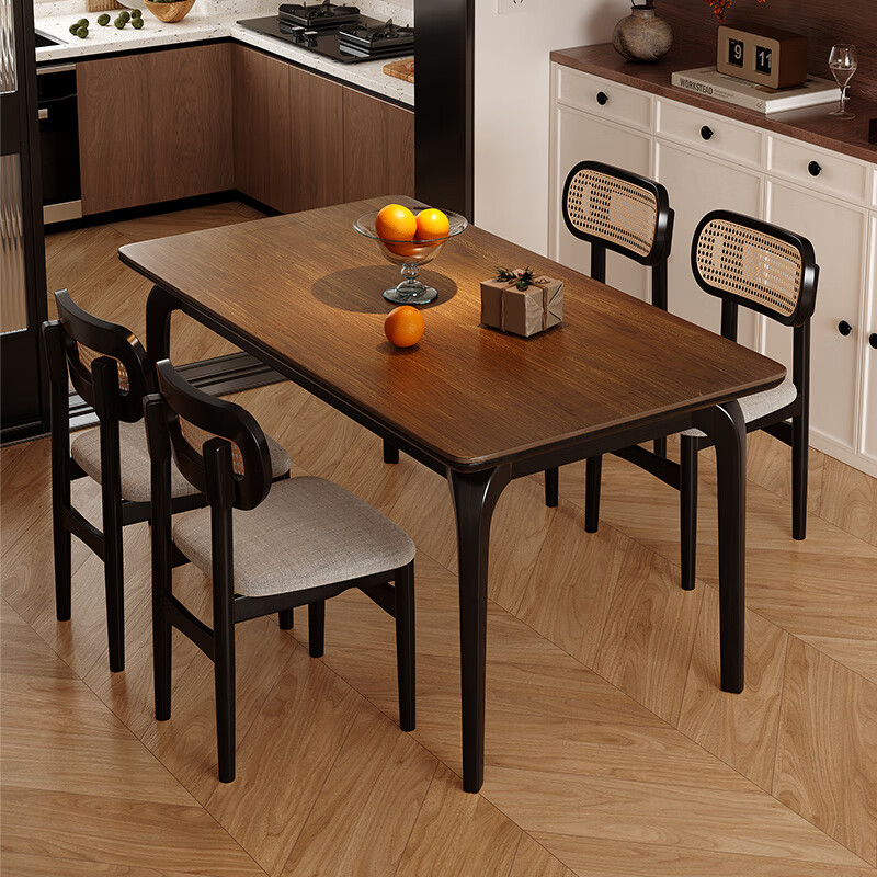 Desenmuyu Government subsidized medieval style slate dining table for small apartment living room dining table and chair set for home dining table Medieval black/antibacterial North American black walnut slate-soft-packed Ganoderma lucidum chair 1.4m One table and four chairs All solid wood frame