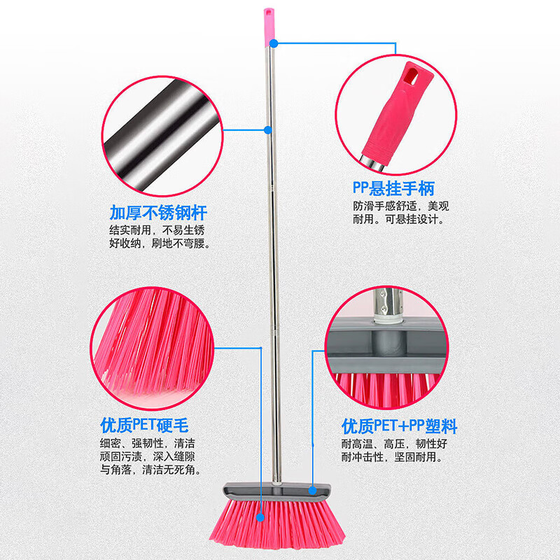 Hesdige Hard-bristled Industrial Sweeping Plastic Broom Set Stainless Steel Extended Rod Hard-bristled Sweeping Enlarged Hard Wire Sweeping with Three-section Splicing Rod (2 Sets) Jingcang Flash Delivery JG-1803
