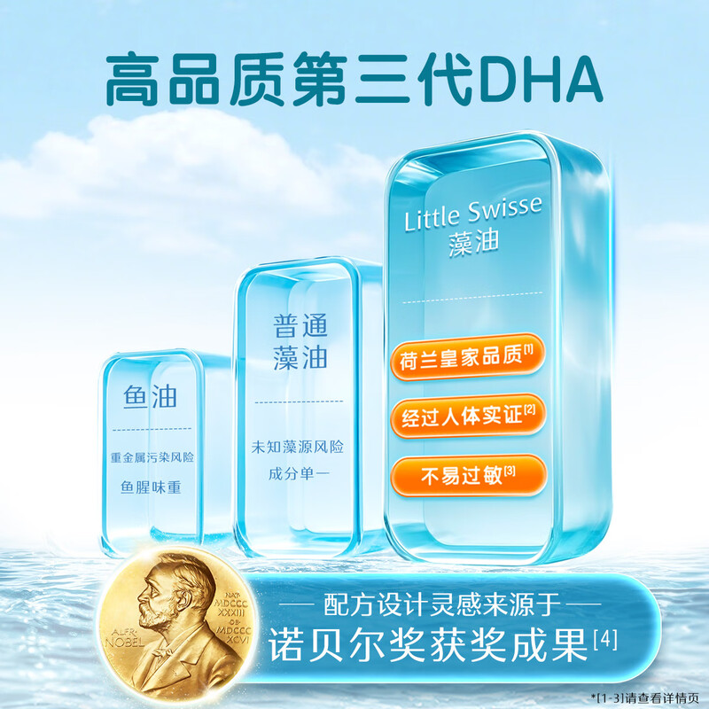 Swisse Children's DHA+EPA Algae Oil Lutein Soft Capsules 30 capsules, suitable for babies over three years old, double A bottle for brain and eyes, two bottles, double A bottle for eyes and brain, 30 capsules