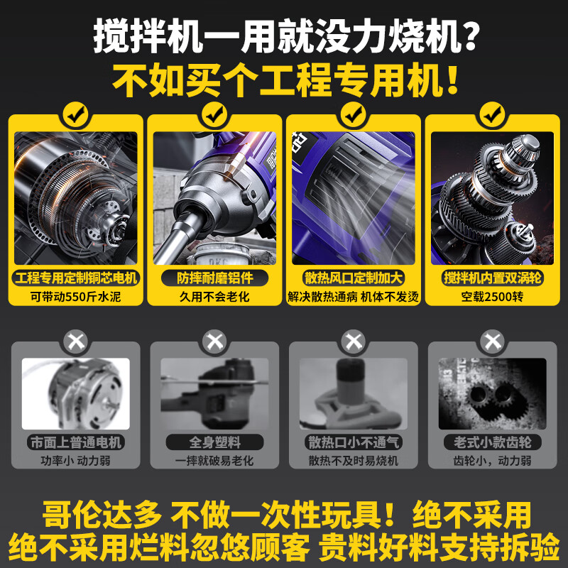 Golundado industrial mixer with rhinestones, putty powder, paint, aircraft drilling machine, cement mortar duster, multi-functional all-copper purple gold rhinestone mixer with double poles (pagoda pole + double mountain pole)