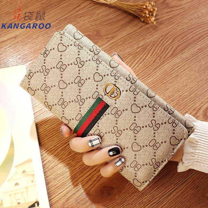 Kangaroo (KANGAROO) French imported quality long wallet and mobile phone bag dual-purpose women's card holder two-in-one wallet women's wallet clip peach heart (10 card slots) can hold mobile phone long