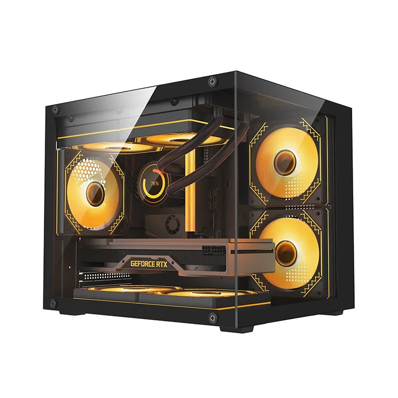 Panoramic room MINI PRO computer case desktop case ATX sea view room supports 360 240 water-cooled luxury case panoramic room MINI black + 3 colorful fans