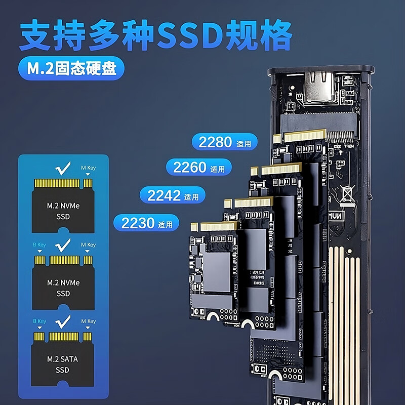 NVme solid state drive box m2 mobile hard drive box M.2 NGFF dual protocol USB3.1 box sata external shell matte black stripe SATA protocol +3.1 line C to A suitable for 2 8