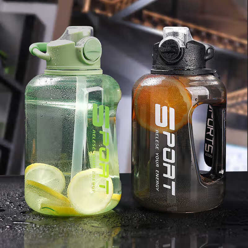 QCSK German water cup large capacity boys fitness sports water bottle tons of high temperature resistant plastic water bottle big belly cup late winter black double drink design upgraded and thickened 1