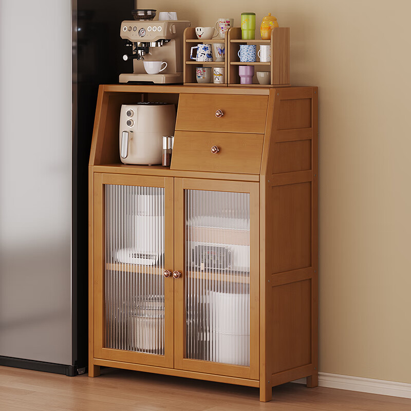 Bamboo Yijia Coffee Machine Sideboard Kitchen Narrow Side Storage Cabinet Storage Living Room Tea Cabinet Sofa Corner Cabinet Storage Small Size Single Door Model Brown-Changhong Door Medieval Style