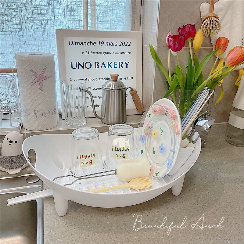 Shijanu Drainage Bowl Rack Home Kitchen Storage Box Water Filter Rack Tableware Drainage Box White 1 Pack