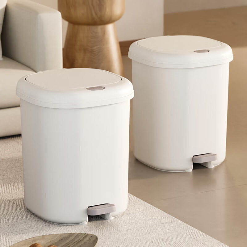 New trash can storage box for home with lid, foot pedal for bathroom, toilet, kitchen, living room, bedroom, foot-operated wastebasket, medium white 10L, foot pedal + hand button, dual-use model