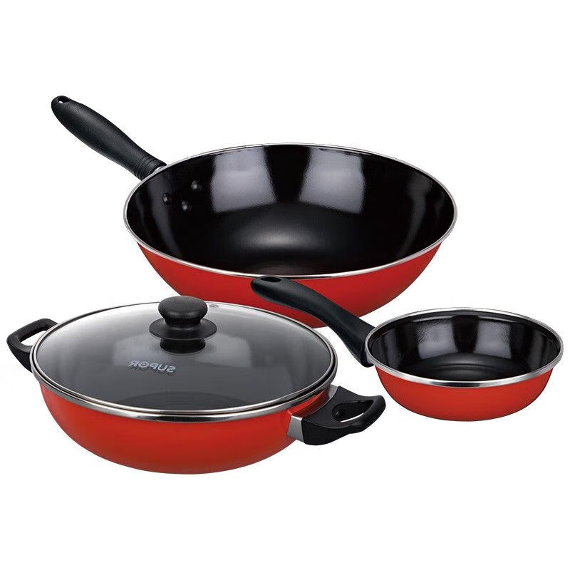 Supor Aijia pot set kitchen wok soup pot milk pot three-piece full set household kitchen set combination gift group purchase T0933T three-piece set for open fire