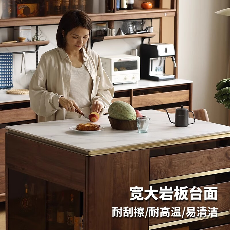 Chenwu North American black walnut solid wood slate island restaurant simple bar sideboard integrated dining table island cabinet 118*83*95.3cm with sink