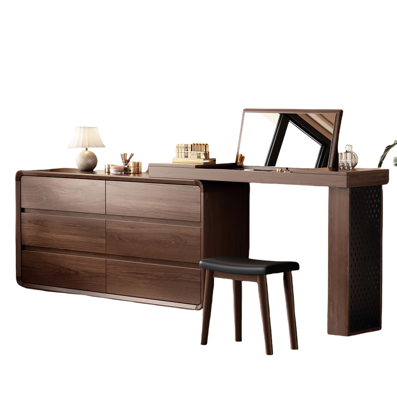 Zhixinmuwang all solid wood dressing table dressing table bucket cabinet integrated bedside cabinet locker flip cover dressing table retractable swivel desk