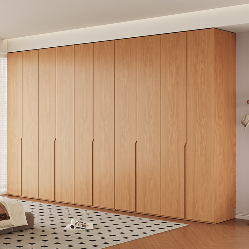 Jian Mu 0 aldehyde wardrobe customized 100% pure solid wood one door to top oak wardrobe bedroom home master bedroom handle free wardrobe 2.2 meters six door wardrobe 2.1 meters high one cabinet to top