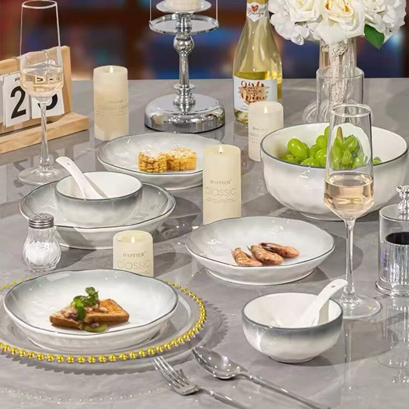 Persson household underglaze color simple ceramic dishes and tableware set complete housewarming gift Yanyuyao 24 pieces