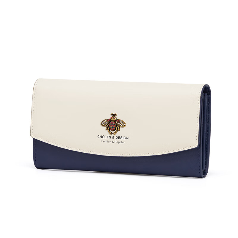 Koyi genuine leather wallet women's long 2025 new card holder all-in-one bag multi-functional coin clutch bag off-white with blue