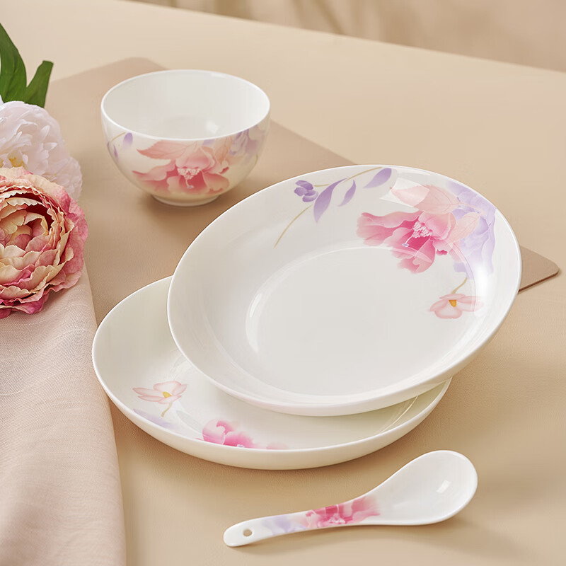 Huaguang bone china bowl set, Chinese ceramic bowl, plate and tableware set, lead-free cadmium antibacterial glaze, 8-piece tableware, Huahaoyueyuan, 8-piece