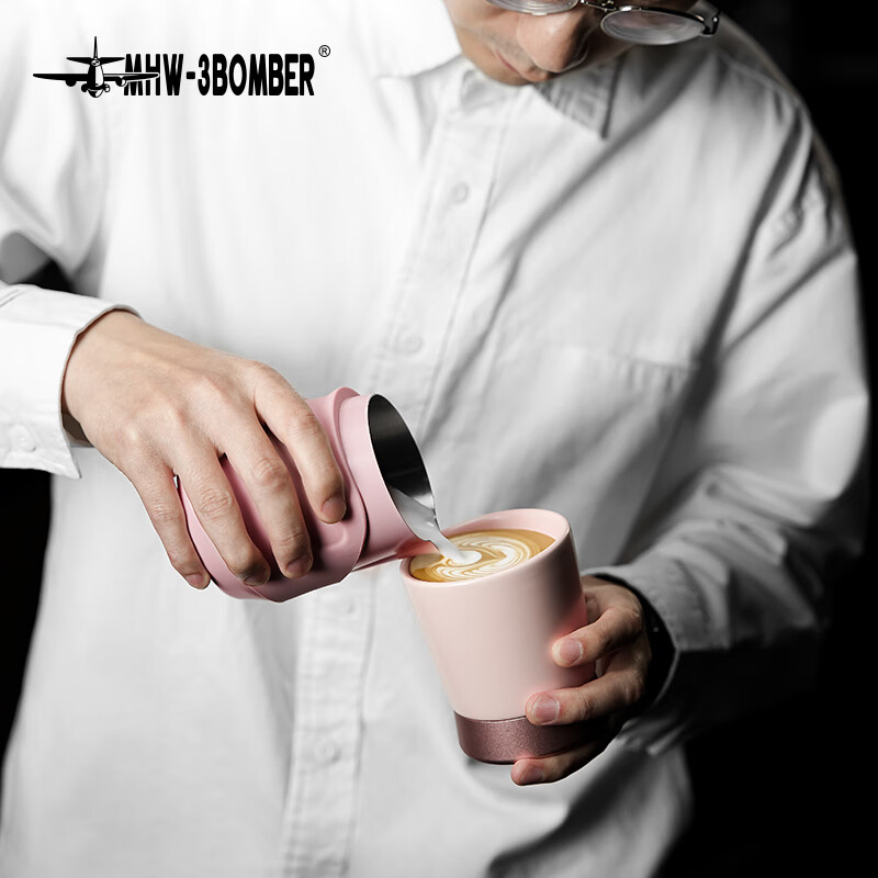 MHW-3BOMBER Bomber GT Latte Art Jar Handleless Professional Espresso Milk Foam Latte Art Cup Innovative Tank Body U-shaped Cylinder Mouth GT Latte Art Jar-Handleless-Pink-400ml
