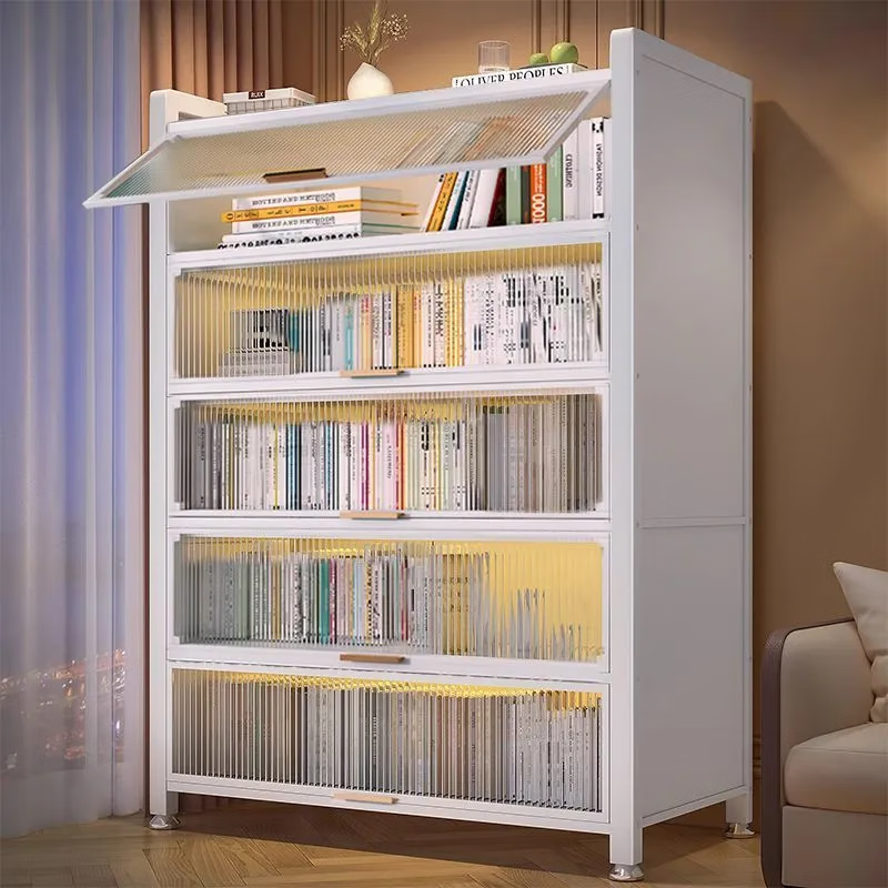 Chushiyou steel bookcase dust-proof floor-standing multi-layer children's bookshelf vertical storage cabinet integrated wall-mounted bedroom living room storage rack