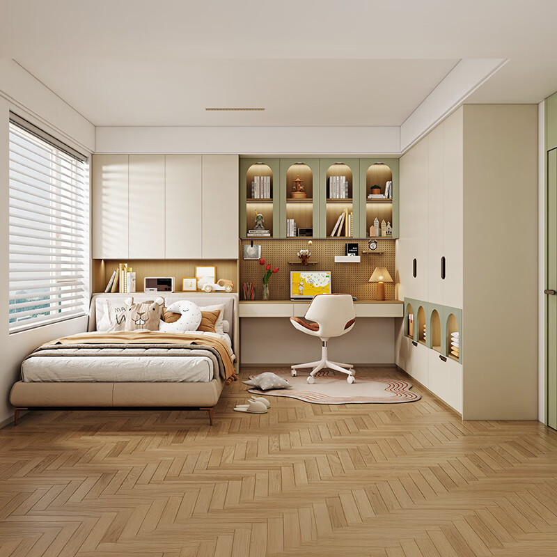 Sofia whole house custom bed box double bed Japanese tatami bed bedroom furniture bay window study room bookcase wardrobe combination customized gold