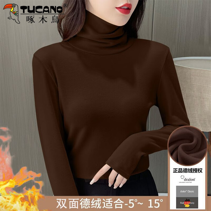 Woodpecker double-sided German velvet turtleneck warm thickened bottoming shirt for women in autumn and winter new style small versatile pile collar long-sleeved top burgundy high quality 2XL recommended 125-140 pounds