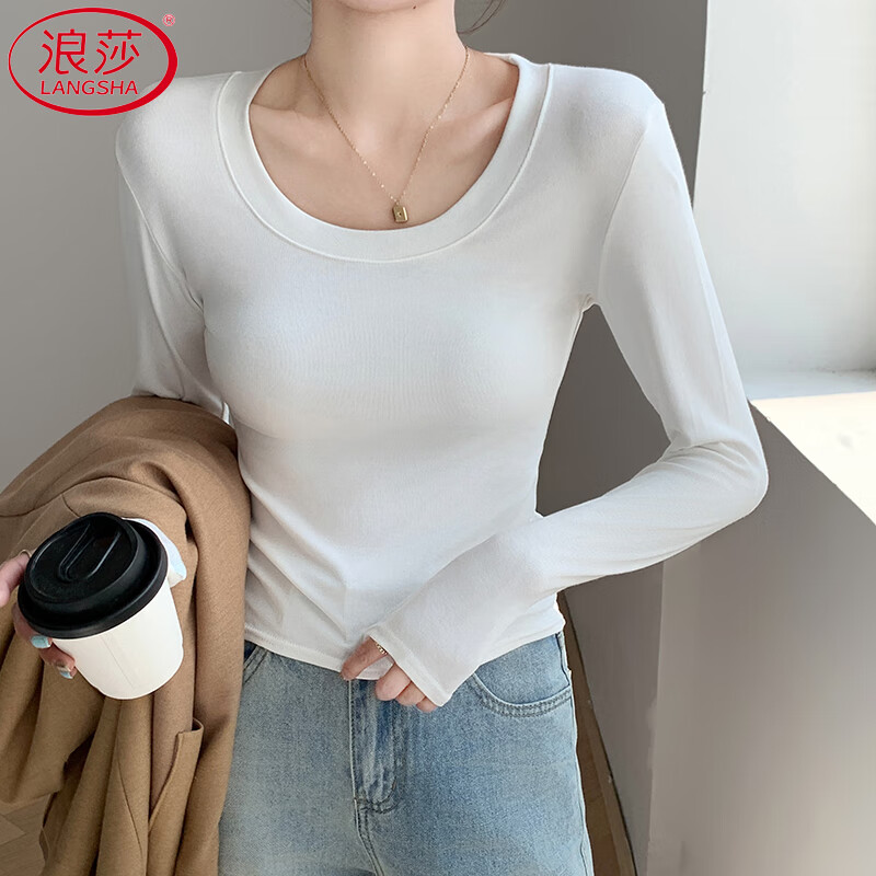 Langsha round neck bottoming shirt for women autumn new 2025 inner and outer wear slim and versatile solid color long-sleeved T-shirt top