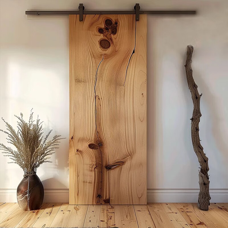 MEXUEER sliding barn door study bedroom kitchen hanging track door solid wood mid-century style sliding door cloakroom partition indoor door 80X200cm (+ track accessories)