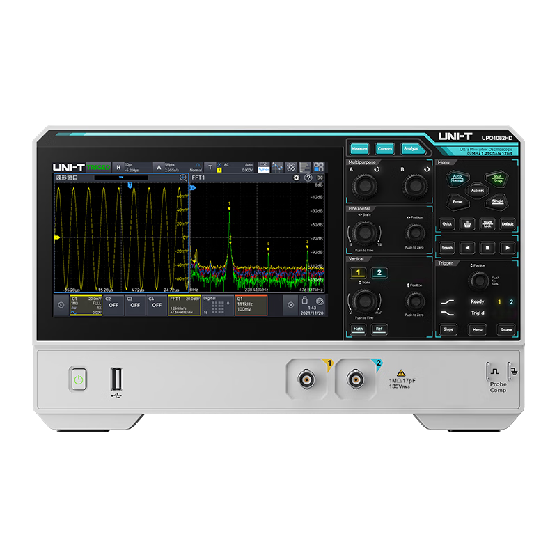UNI-T UPO1082HD high-precision digital oscilloscope 12-bit high-resolution dual-channel touch screen oscilloscope portable UPO1082HD (dual-channel 80M bandwidth)