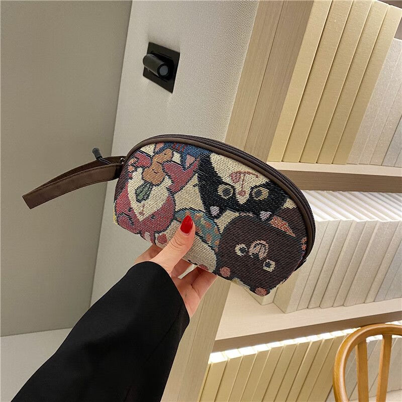 Nimense 2025 New Cosmetic Bag Large Screen Mobile Phone Bag Women's Bear Canvas Coin Purse Casual Hand-Hand Clutch Storage Bag Brown Bear