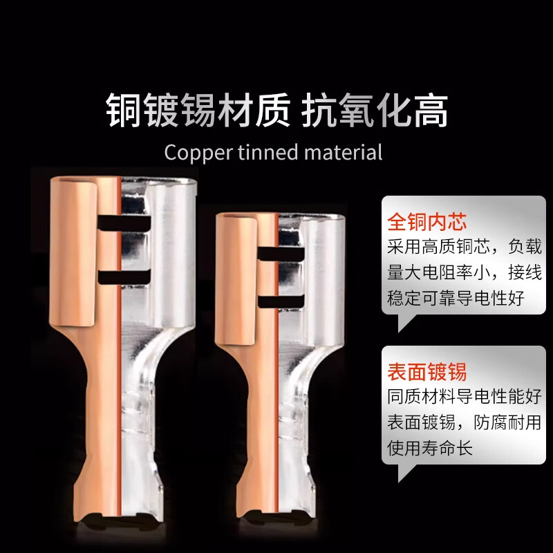 Zejie plug-in cold-pressed terminal copper connector 6.3/4.8/2.8mm spring terminal wire nose female connector FDD2-250 red spring 6.3 (20 pieces) No specifications