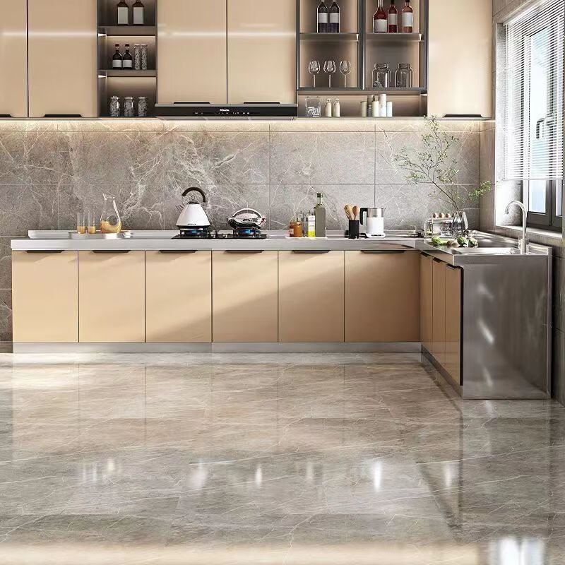 Fantasy kitchen cabinet combination cabinet stainless steel sink stove integrated cupboard household simple storage cabinet economical champagne 60CM flat upgrade and thickening