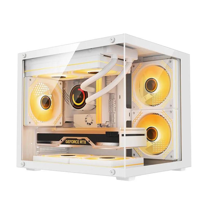 Panoramic room MINI PRO computer case desktop case ATX sea view room supports 360 240 water-cooled luxury case panoramic room MINI black + 3 colorful fans